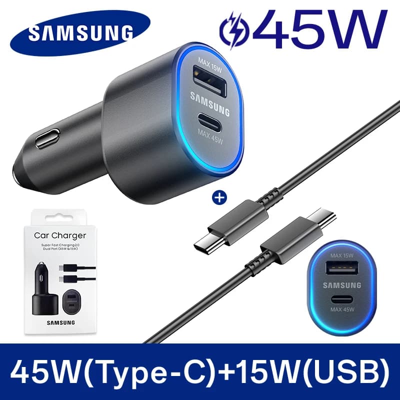 60W Samsung USB Type C Car Charger PD Super Charging Galaxy S25 S24 S23 S22 Ultra 45W 15W Charger Samsung Z Fold 5 4 Flip in Car