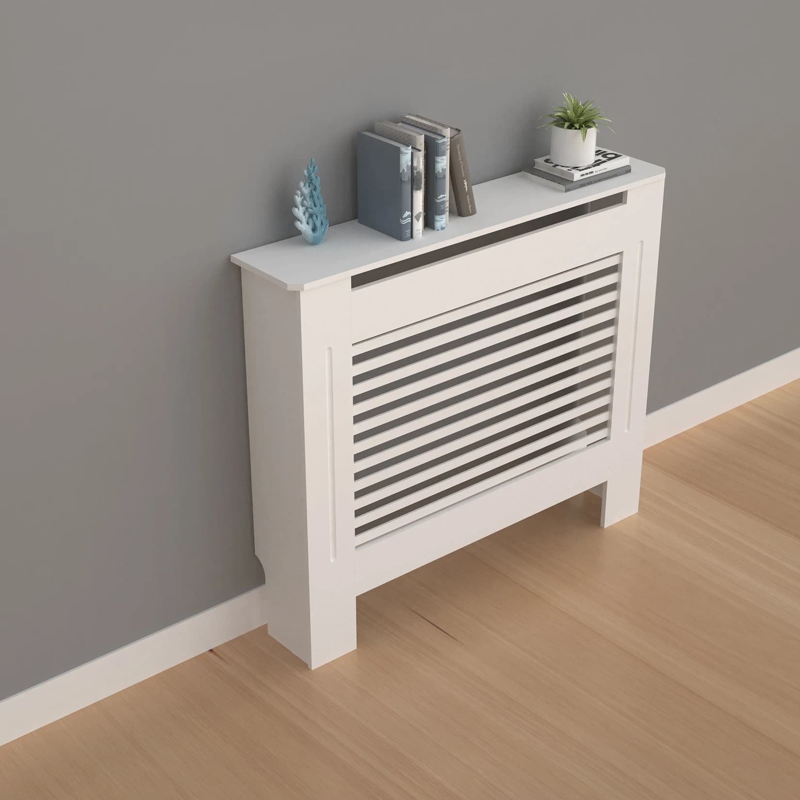 Radiator Cover Wood Cabinet White Horizontal Slat Heater Covers Modern Tall Radiator Shelf
