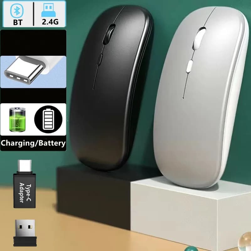 Wireless Mouse Slim Bluetooth-compatible 2.4G Computer Mice Portable Rechargeable/Battery Cordless Mouse for iPad Laptop Desktop