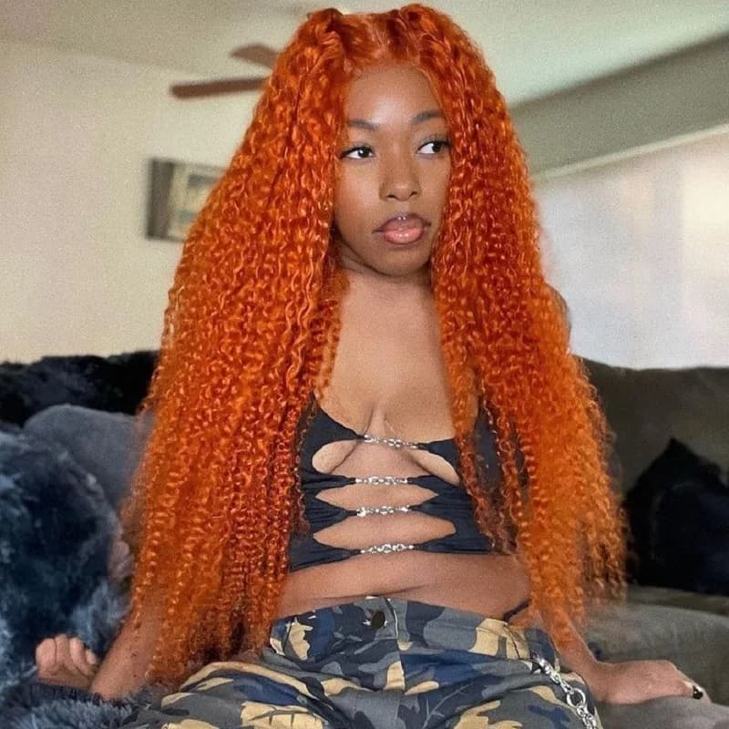 13x6 HD transparent lace front wig human hair Ginger Curly Glueless 40 Inch Deep Wave Brazilian Wigs pre plucked For Women