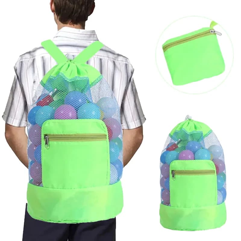 Portable Beach Bag Foldable Mesh Swimming Bag For Children Beach Toys Storage Bag Outdoor Drawstring Storage Backpack