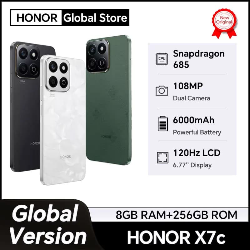 New HONOR X7c 4G Global Version 6.77" 120Hz LCD Display Smartphone 108MP Dual Camera 6000mAh Large Battery Drop Resistance IP64