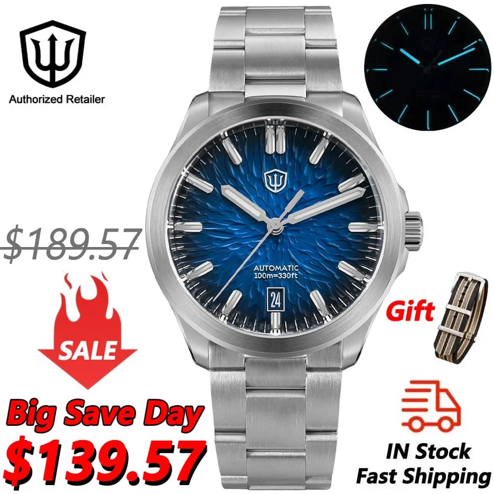 Watchdives WD0005 Mechanical Watch Men NH35 Movement Domed Sapphire Crystal BGW9 Luminous 10Bar Waterproof 39mm Vintage Watches