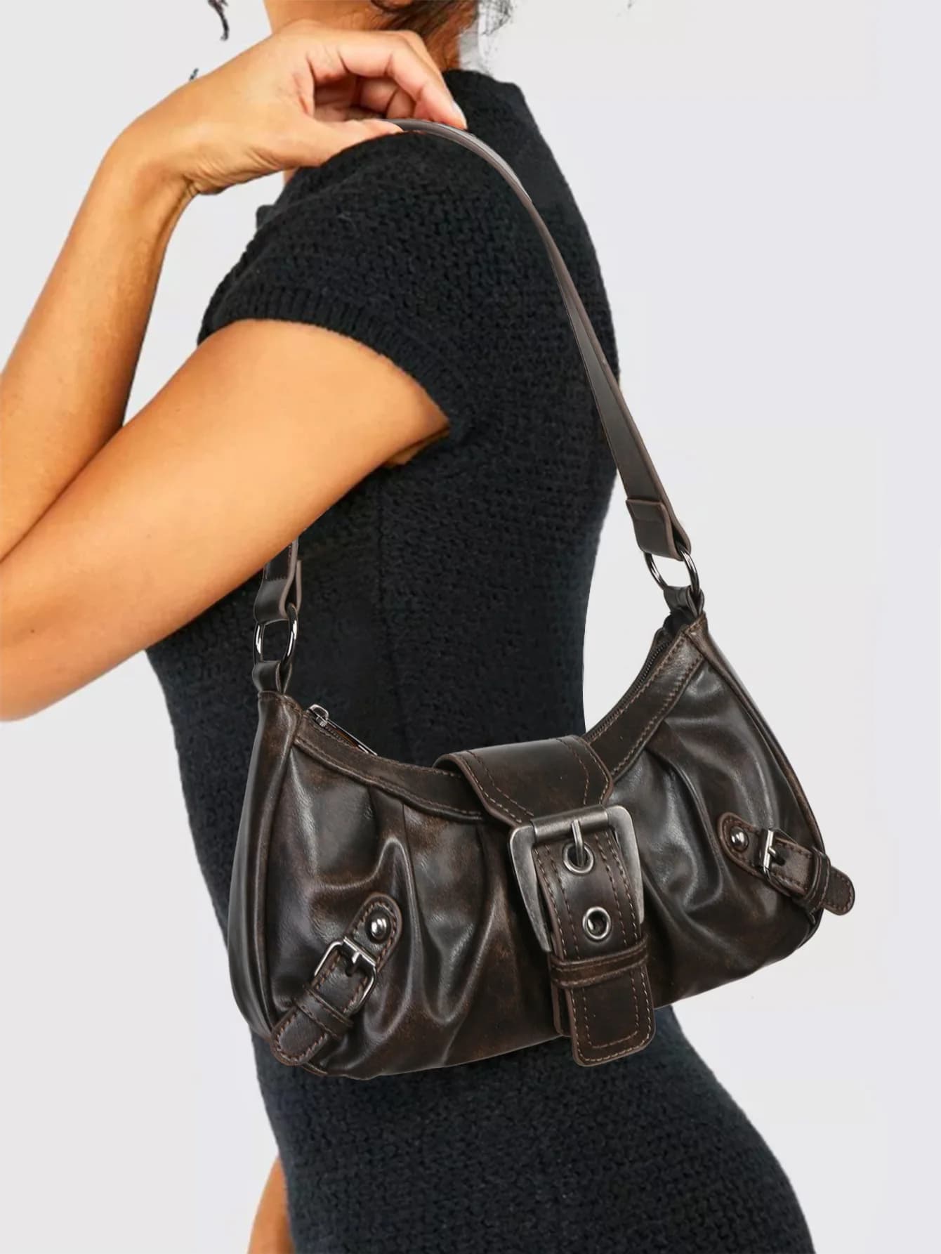 Hot Selling Maillard-Style Retro Small Bag Spicy Girl Y2K Wasteland-style Vintage Leather Shoulder Armpit Bag 2025