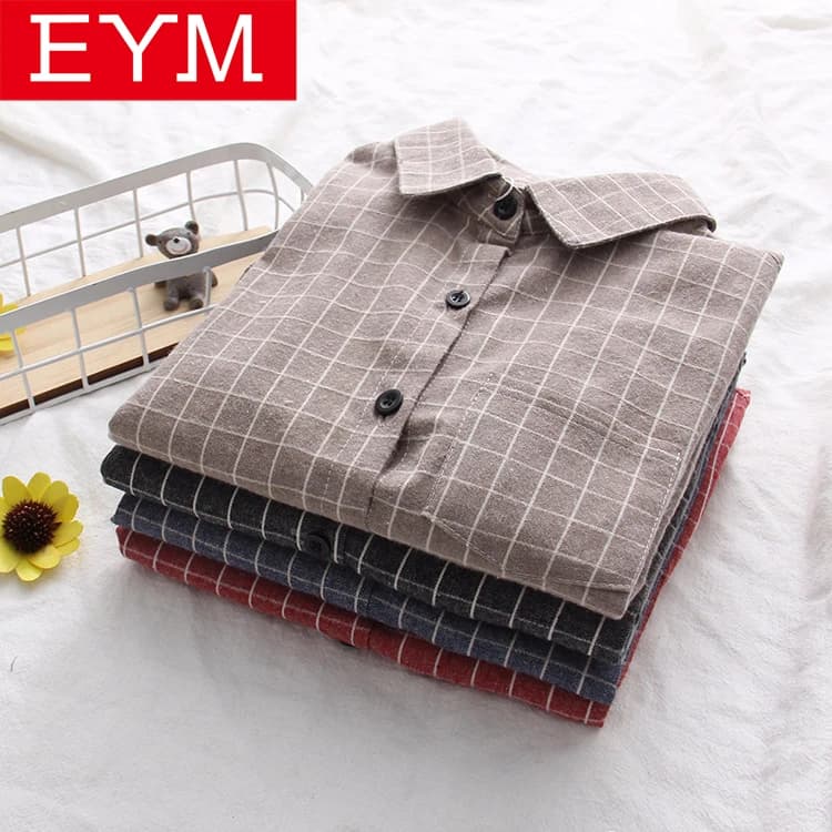 EYM 2024 Spring New Women's Plaid Shirt Brand Cotton Casual Women Long Sleeve Blouses Tops Feminina Office Ladies Blouse Blusas