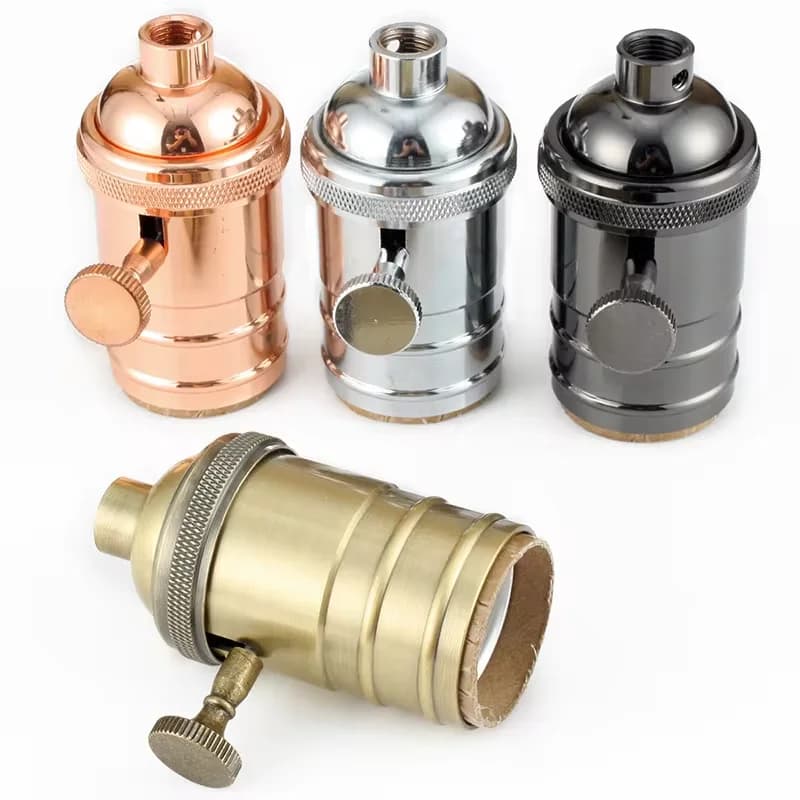 Vintage E27 Lamp Base Copper DIY Lampholder With Switch Edison Vintage Lighting Screw Socket Antique Brass Lamp Holder Fixture