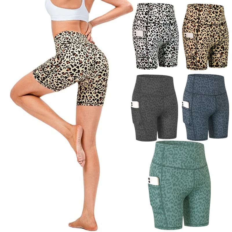 Female Yoga Shorts Casual Leopard Print Camouflage Pants Skinny Fitness Training Women Running Sports Leggings Tights Seamless