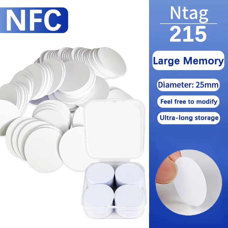 NFC Ntag215 13.56MHz NFC Coin Bonding Card Badge ISO/EC14443A 25mm Waterproof PVC 215 Electronic Tags