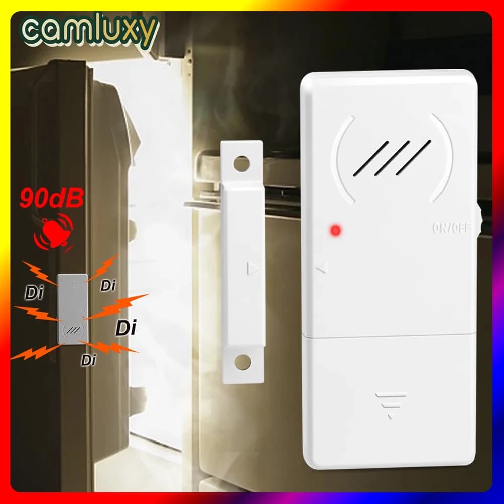 Camluxy Refrigerator Door Alarm When Opened 60 Seconds Time Delay 90dB Loud Ultra-Slim Fridge Alarm Window Open Alarm Safety
