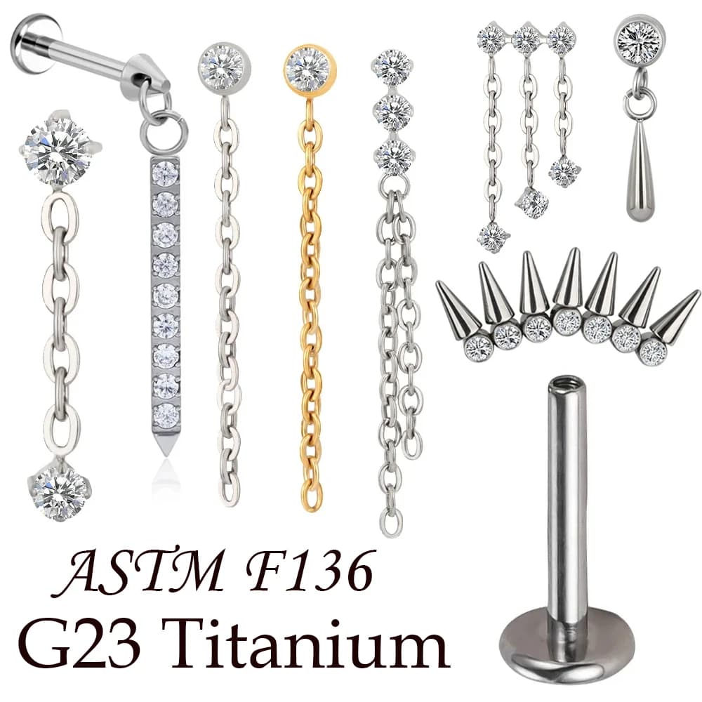 1PC G23 Solid Titanium Minimalist Dangle Cartilage Earrings Stud 16G Internally Threaded Helix Medusa Piercing Jewelry