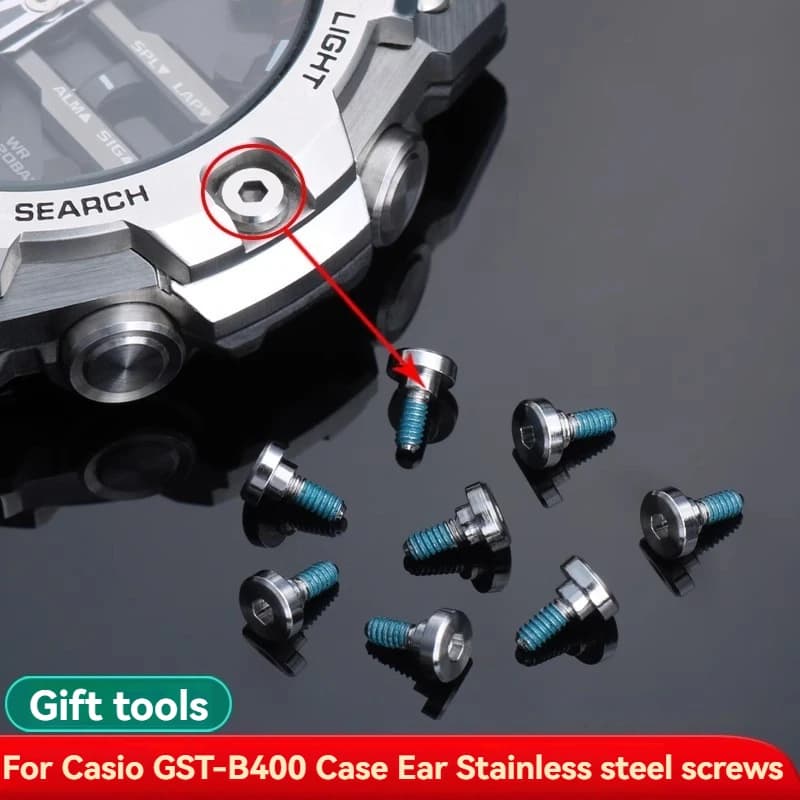 For Casio GST-B400 Watch Case Screw Back Cover Screws Steel Heart B400 Ear Accessories GSTB400 Watch Repair Parts with Tools