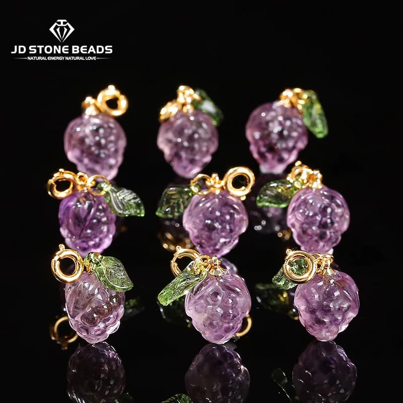 1 Pc Natural Amethyst Carved Grape Shape Copper Buckle Pendant Charms For Jewelry Making Diy Necklace Bracelet Accessory