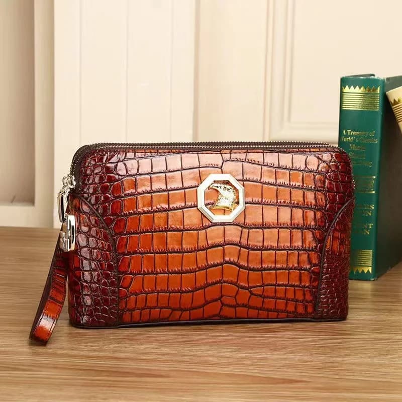wmnuo Clutches Bag Men Lock Envelope Bag Handbag Genuine Leather Alligator Wallet Pouch For Male Clutch Business Phone Bag Male