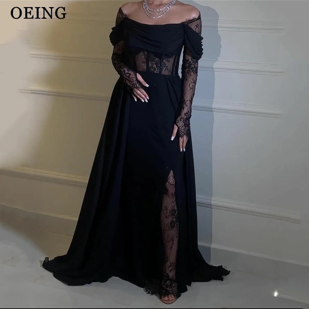OEING Black Women's Evening Dress Elegant Lace Off the Shoulder Princess A Line Prom Gowns Celebrity Party Dress Arab Customized