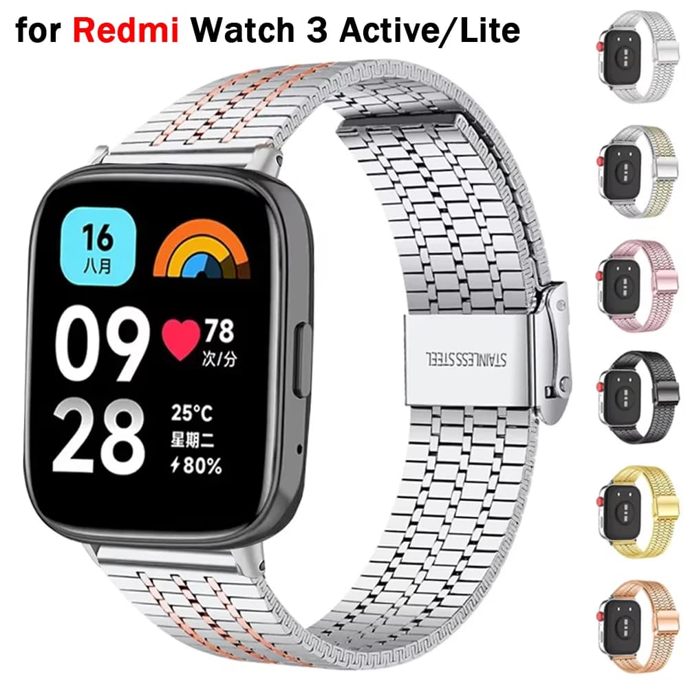 No Gaps Stainless Steel Strap for Redmi Watch 3 Active Smartwatch Metal Wristbands Replacement for Redmi Watch 3 Lite Bracelet