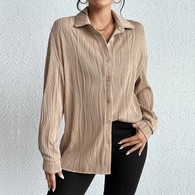 New Folding Collar Button Texture Shirt for Women's Wear