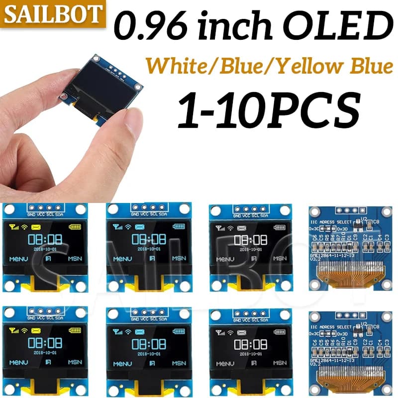 1-10PCS 0.96 Inch OLED Display Module I2C IIC SPI Serial 128X64 SSD1315 LCD 3.3-5V 4 Pin White/Blue/Yellow Blue for Arduino