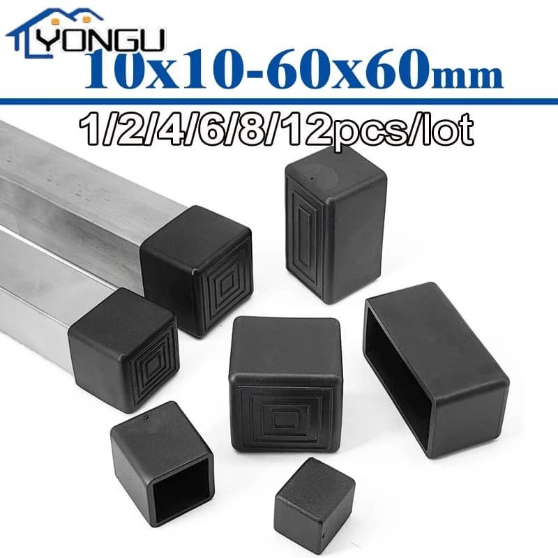 Square/Rectangle Black PVC Soft Rubber Pipe Sleeve Tube Cap Table Chair Foot Protect Cover 10x10mm-45x75mm