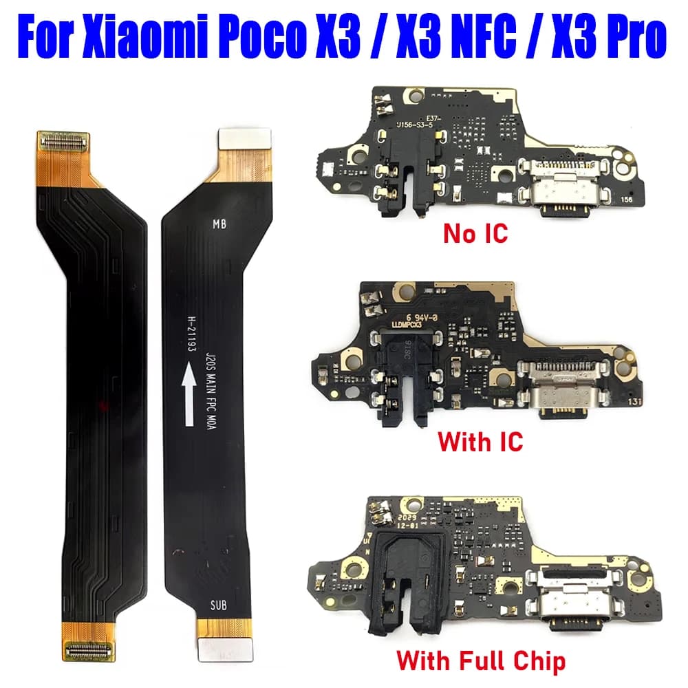 NEW USB Charger Dock Connector Charging Port Microphone Main Power On Off Ribbon Flex Cable For Xiaomi Poco X3 / X3 NFC / X3 Pro