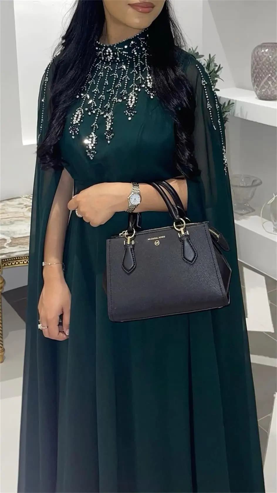 Customized Long Sleeves Evening Dresses O-Neck Beadings Floor Length Prom Dresses Party Dresses