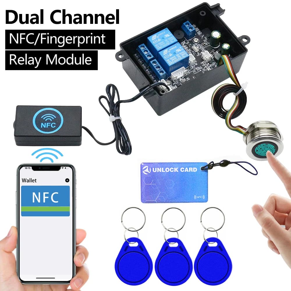 Dual channel mobile phone NFC relay control board fingerprint control module IC card access controller car Key DIY unlock Switch