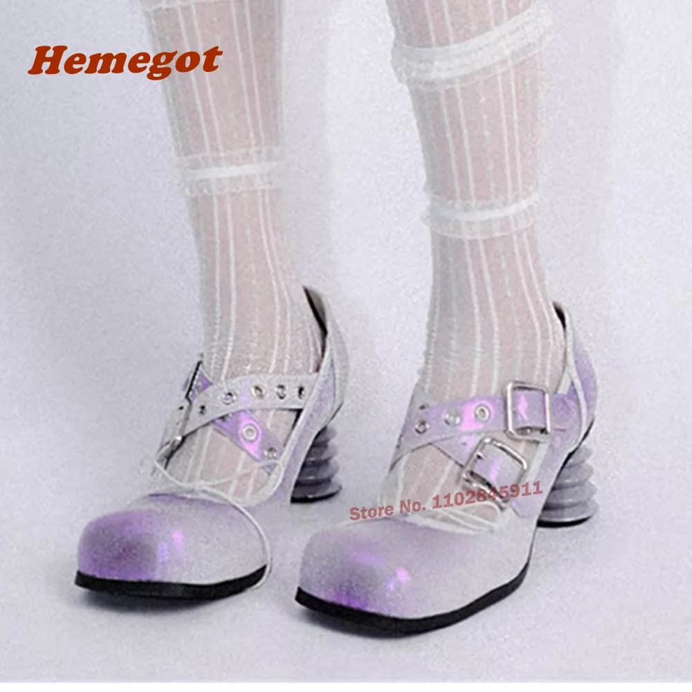 Dream Purple Cross Buckle Pumps Strange Style Square Toe Shallow Women's Pumps Hollow Out Summer 2024 Lolita Shoes Ballet Pumps