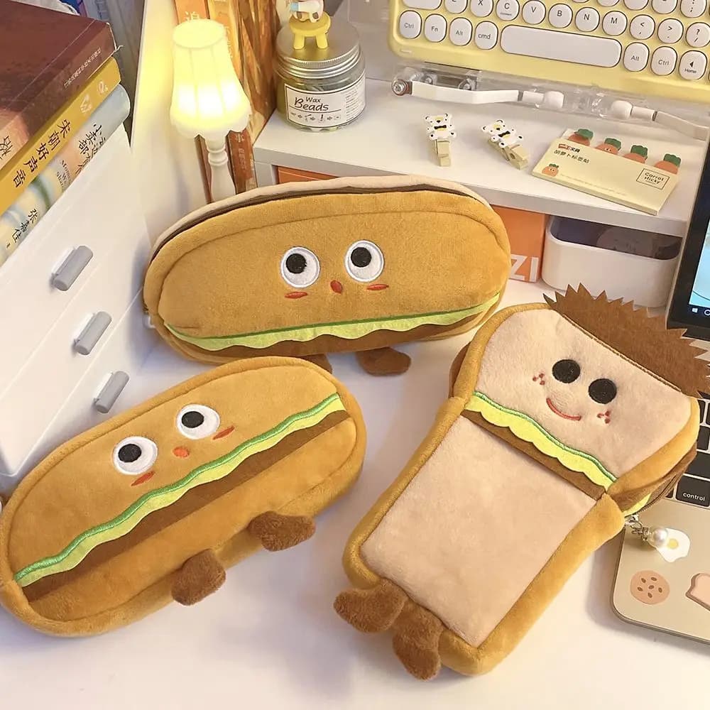 Funny Expression Bread Pencil Case Large Capacity Plush Creative Pencil Bag School Stationery Storage Bag Children Pen CaseGifts