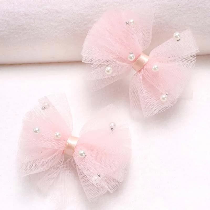 ncmama 2Pcs Chiffon Bow Hairpin Cute Lace Pearl Hair Bows Clip Sweet Girls Side Clip Barrettes Headwear Korean Hair Accessories