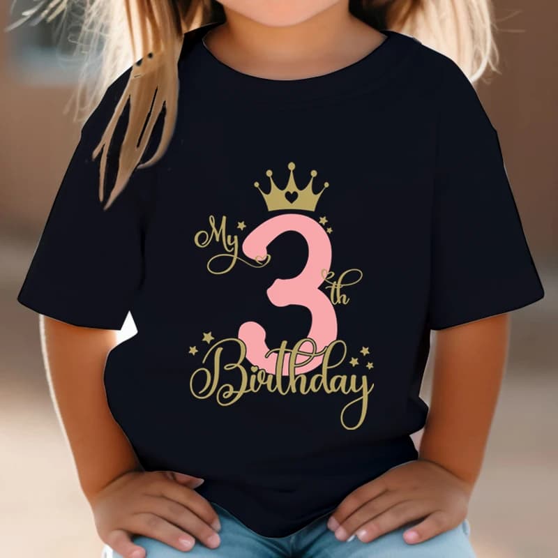 Kids Birthday Tshirt Pink Crown Number 1-15 Graphic Tee Shirt Women Happy Birthday Y2k Top Harajuku Fashion Boy Girl T Shirt