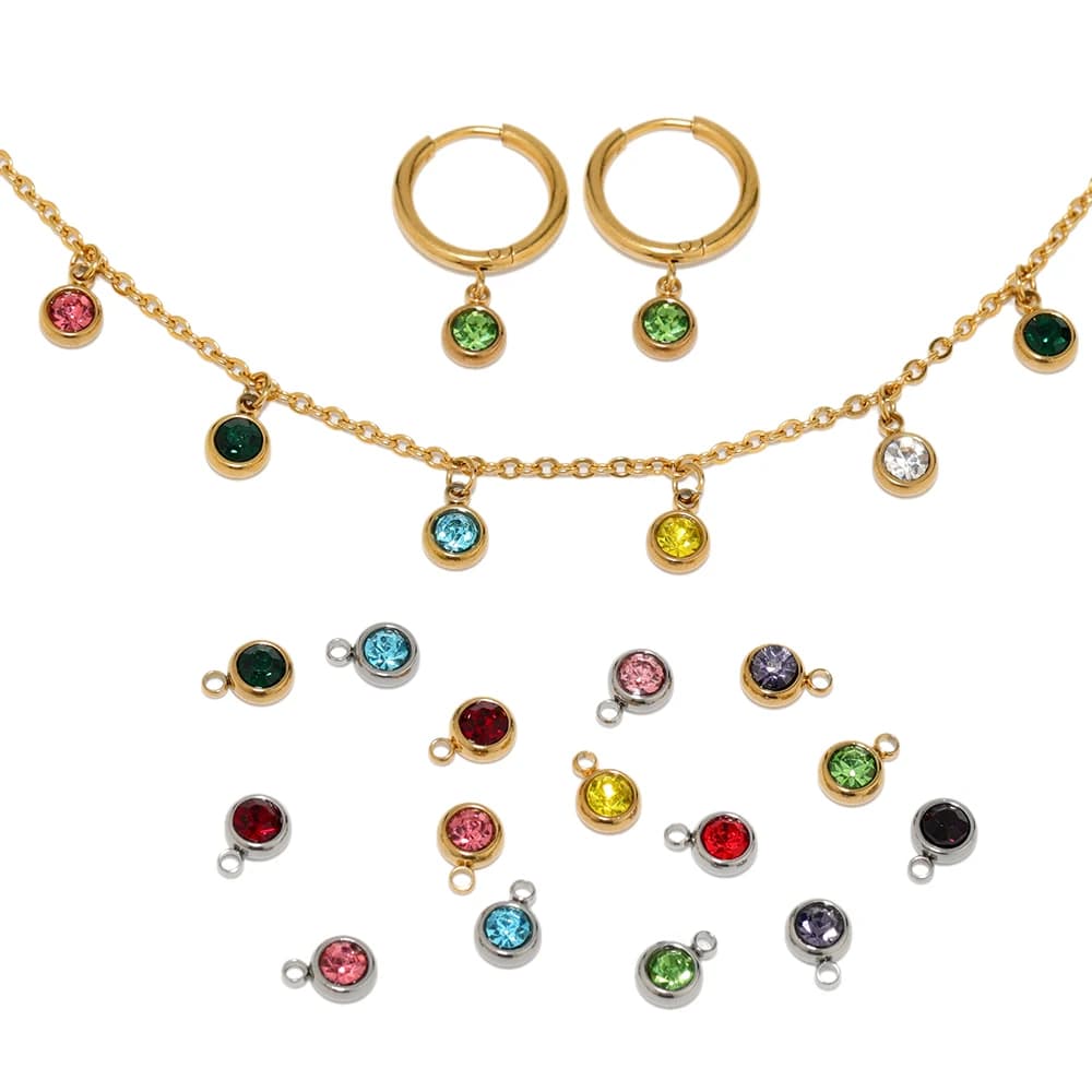 20pcs Stainless Steel Round 6mm Birthstone Charms Zircon Beads for DIY Jewelry Necklace Making Bracelet Findings Crafts Earrings