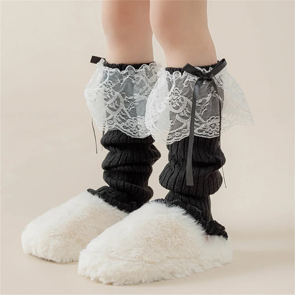 Lolita Leg Warmers Kids Long Socks Wool Knitted Foot Cover Arm Warmer Y2K Autumn Winter Crochet Heap Socks Boot Cuffs Stockings