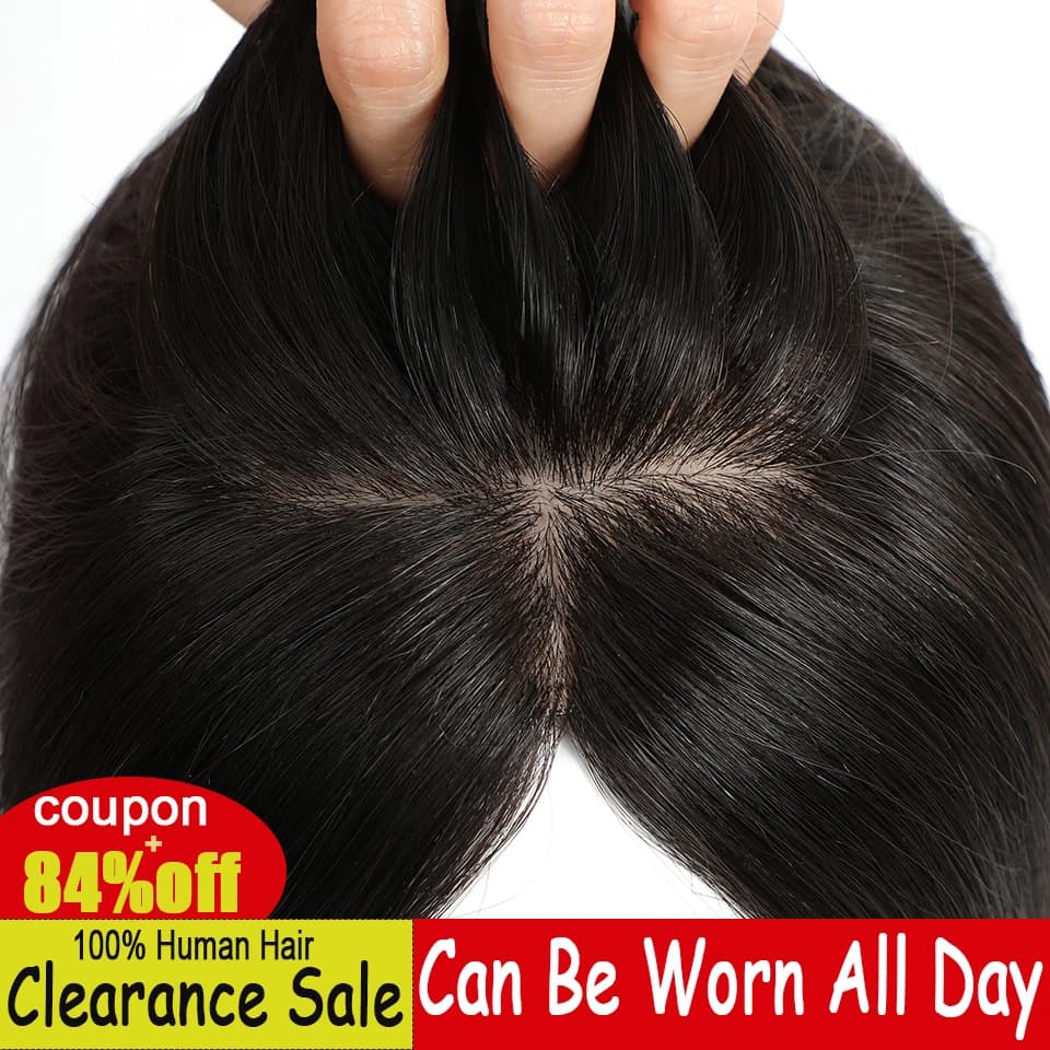 Dazzeal Topper Human Hair Women Natural Straight Crab Hair clips For Hair Topper With Bangs Black Brown 100 Human Hair Extension