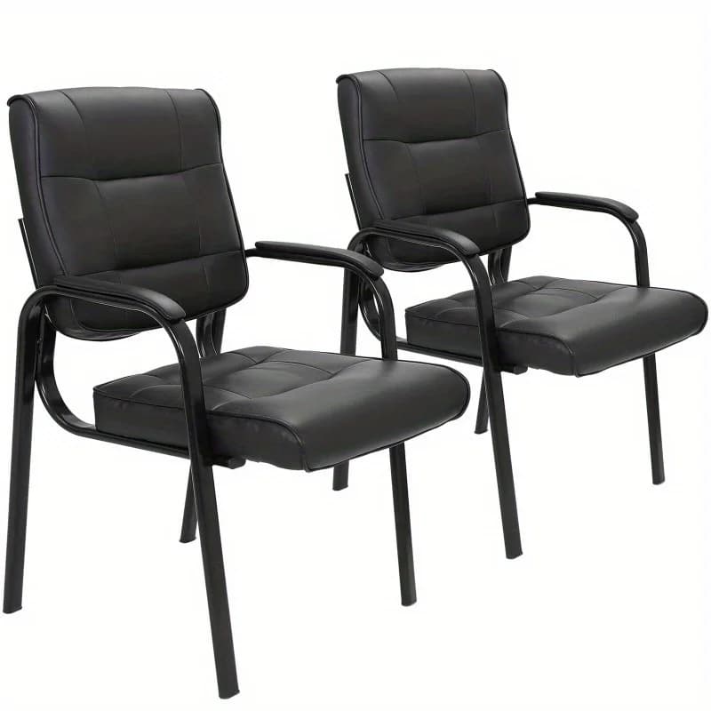 2PCS Leather Guest Chairs Black Waiting Room Office Desk Side Chairs Reception