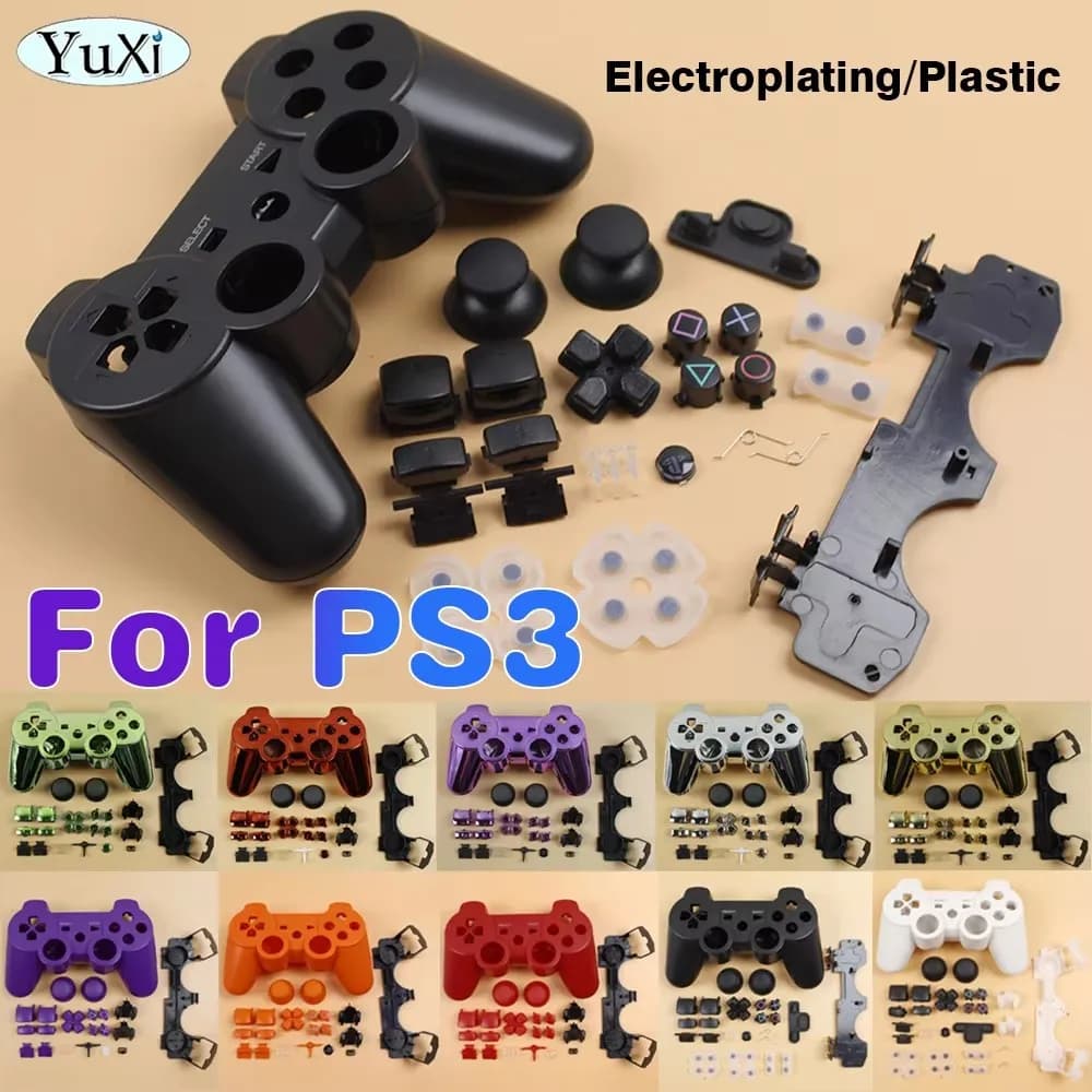 1Set For PS3 Wireless Controller Housing Shell Case For PlayStation 3 Full Set Buttons Inner Frame Stand Plastic Plated Replace