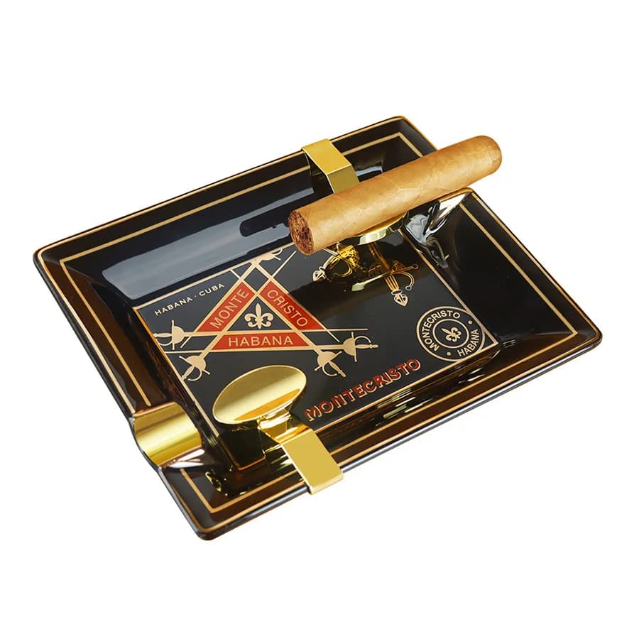 Cuba Cigar Ashtray Premium Bone China 2 Household Trend Ashtrays with Metal Brackets for Office Use