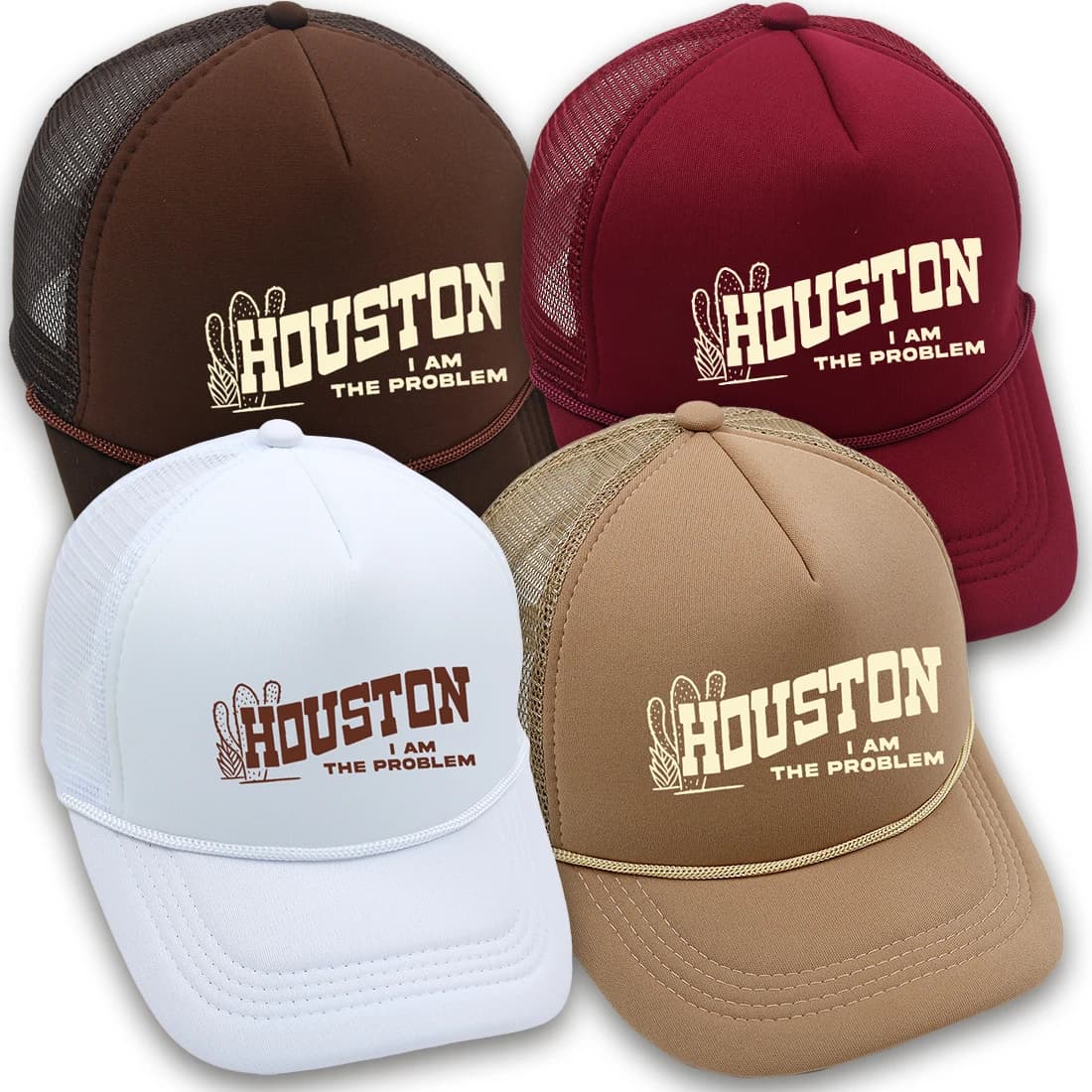 HOUSTON I AM THE PROBLEM Trucker Hat Desert Cactus Baseball Cap Summer Woman Beach Sun Hat