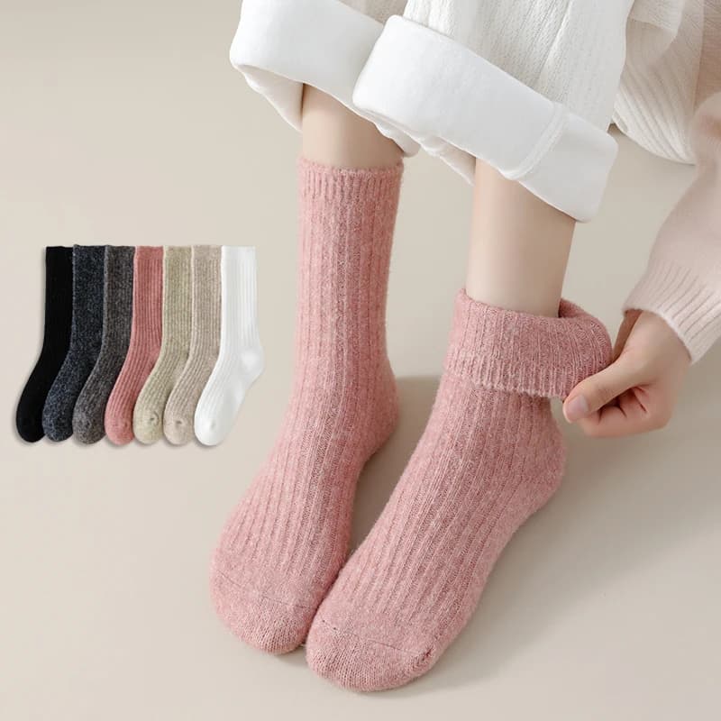 New Women Socks High Quality Thick Autumn Winter Wool Simple Floor Ladies Warm Socks Casual Basic Outdoor Long Socks Comfortable