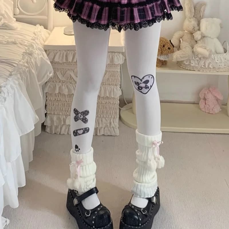 Japanese Punk Harajuku Love OK Tight Lolita Socks Girl Spring and Autumn Beauty Skin Socks Lolita Velvet Printed Pantyhose