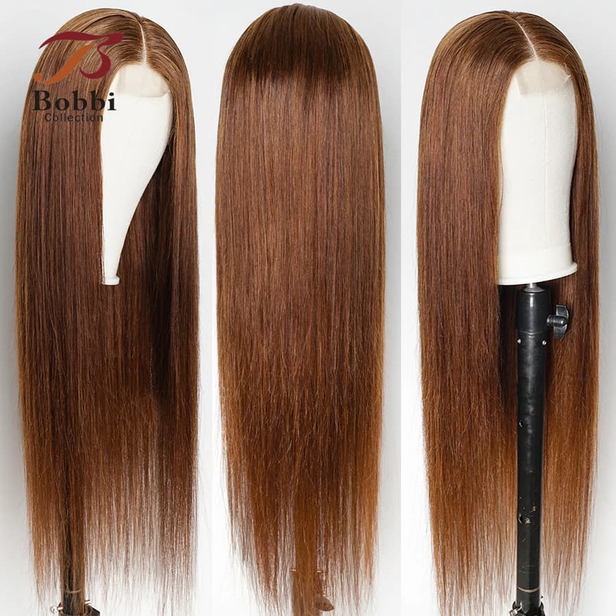 Brown 100% Human Hair Wig 2x6 Lace Kim K Closure Wig  for Women Transparent Lace Front Middle Part Straight Natural Hair Bobbi