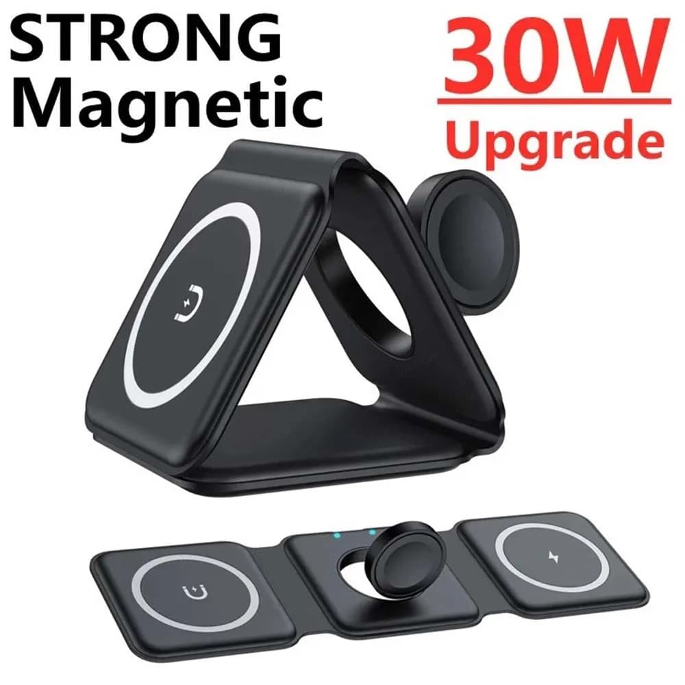 30W Magnetic Wireless Charger for Samsung Galaxy S22 S20 Ultra Plus FE + Doogee S80 Apple Airpods Pro iWatch Portable Foldable