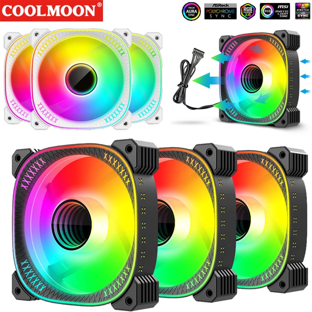 COOLMOON TY1 Computer Case Fan Ventoinha PC 120mm ARGB Fan Kit PWM 6PIN 5V C Computer Cooling Fan Case Radiator 12cm Ventilador