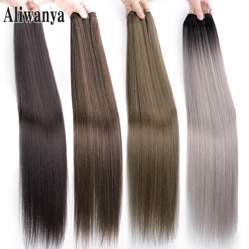 Straight Hair Extensions Synthetic Smooth Ombre Cosplay Brown Hair Weaving 26" Blonde Synthetic Long Yaki Straight Hair Bundles