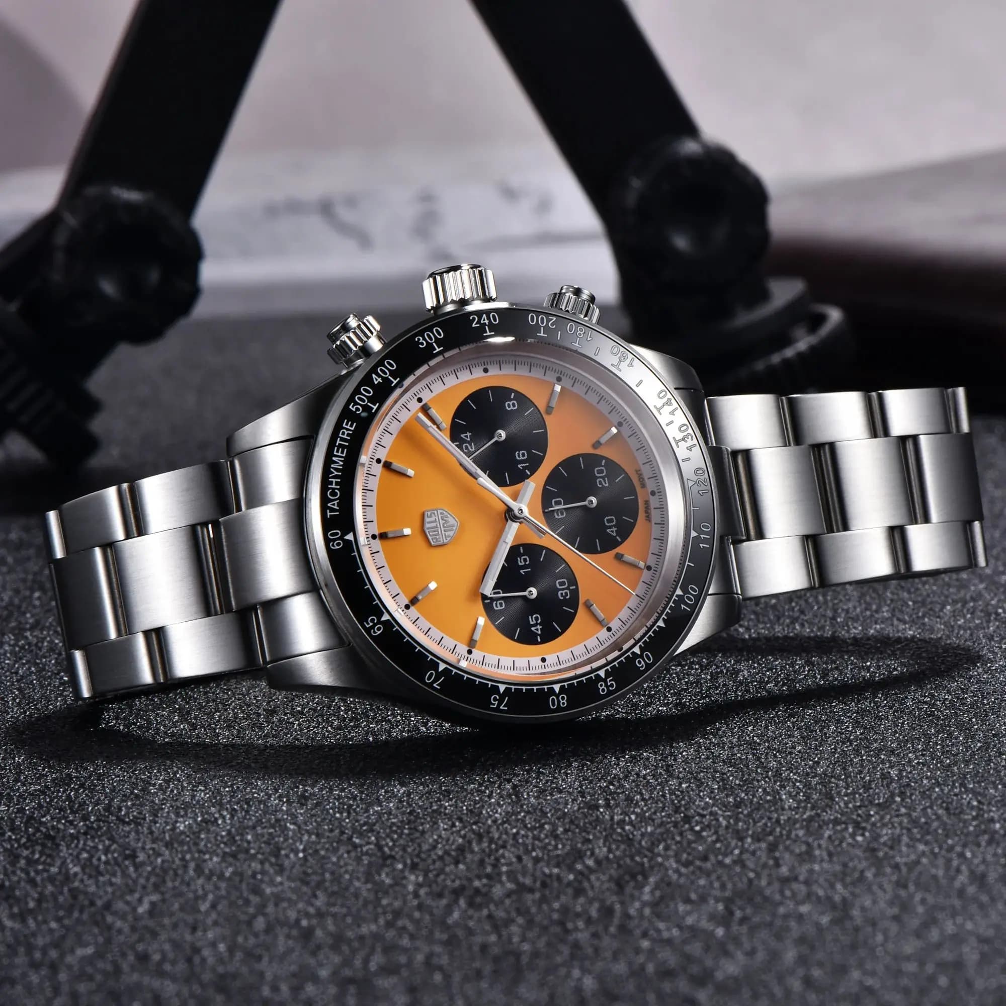 Rollstimi Retro Sport Chronograph Luxury Quartz Watch For Men VK63 Movt Stainless steel 100M Waterproof Watch For PAGANI DESIGN