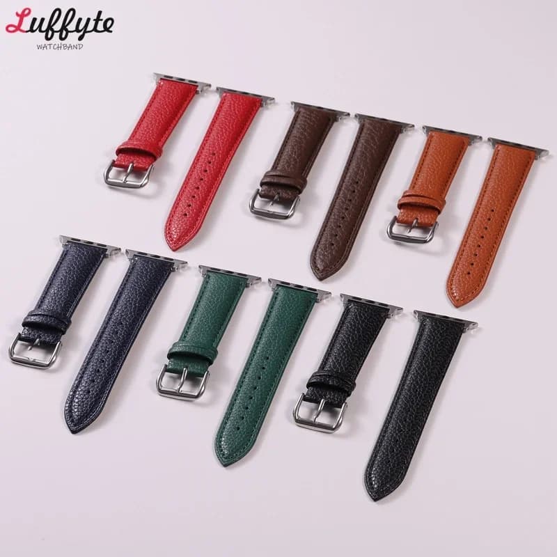 Lychee Grain Leather Strap for Apple Watch Ultra 2 Bracelet 49/45/44/42/40/41/38mm Band for Iwatch Series 9 8 7 6 5 4 3 SE