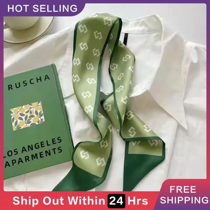 Thin Stylish Simulation Silk Elegant Decorative Long Scarf Green Small Scarf Fashion Statement Must-have Women Fashionable Soft