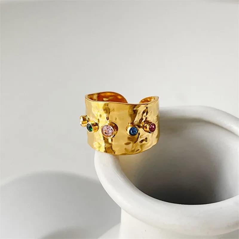 XIALUOKE Trendy Colorful Crystal Wide Band Jewelry Women Statement Rings Accessories Earrings