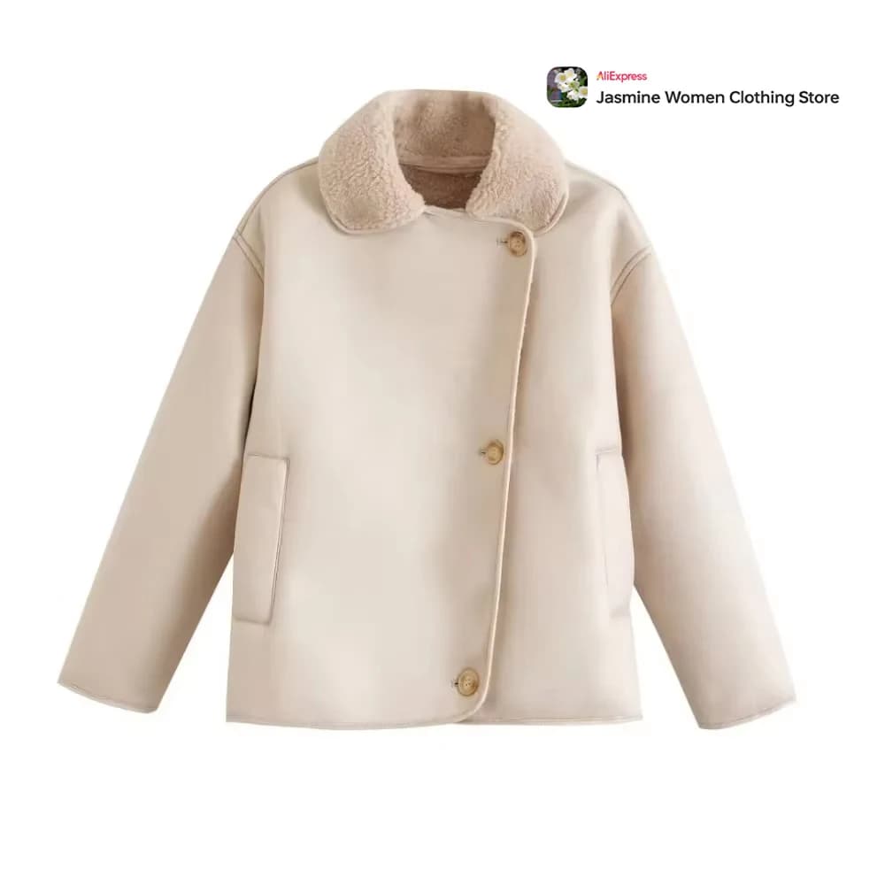 Gorgeous Winter Jackets Woman 2024 Synthetic Leather & Skin Women's Winter Coats Lapeled Sheepskin Cardigan Basic Faux Fur Coats