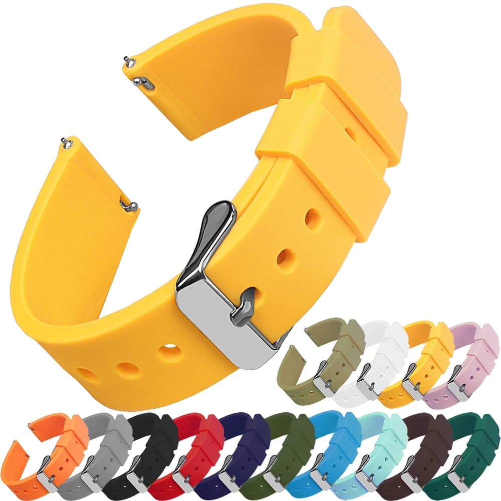 Silicone Watch Bands 14/16/18/19/20/21/22/24 mm Soft Quick Release Rubber Watch Bands Samsung Galaxy, Garmin Huawei Watch Straps