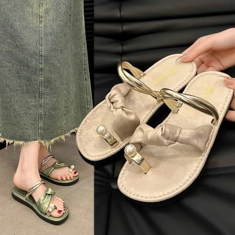 Women's Slippers 2024 Summer New Fashion High Quality Shoes for Women Pearl Soft Sole Non-Slip Outdoor Flip Flops Female Zapatos