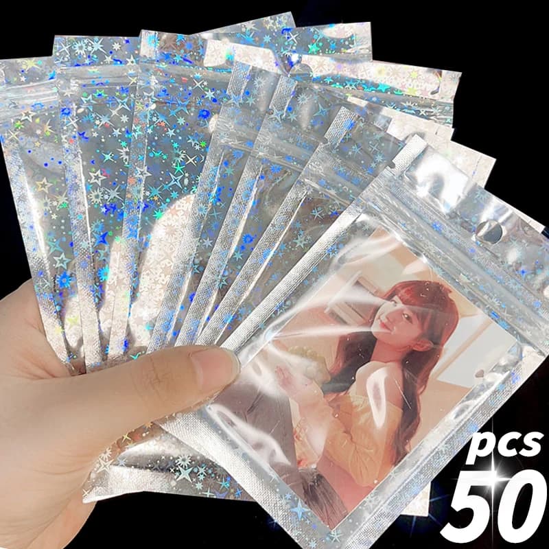 50/30/10Pcs Shining Star Kpop Photocard Storage Holder Pouch Waterproof Zipper Bag Bling Card Sleeve Idol Photo Cards Protector